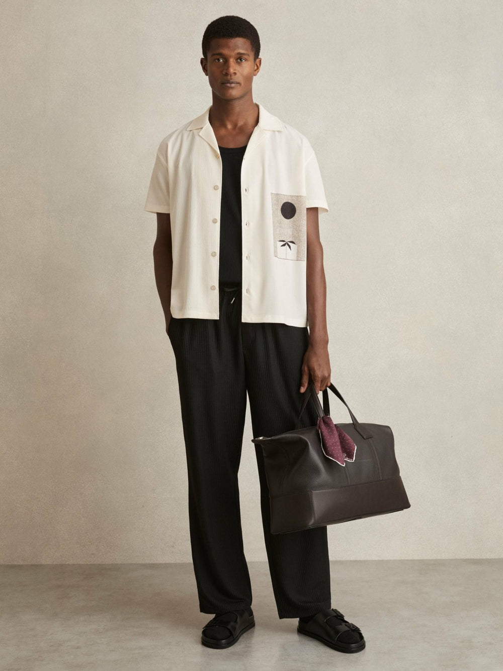 Reiss | Graphic Print Cuban-Collar Shirt in White