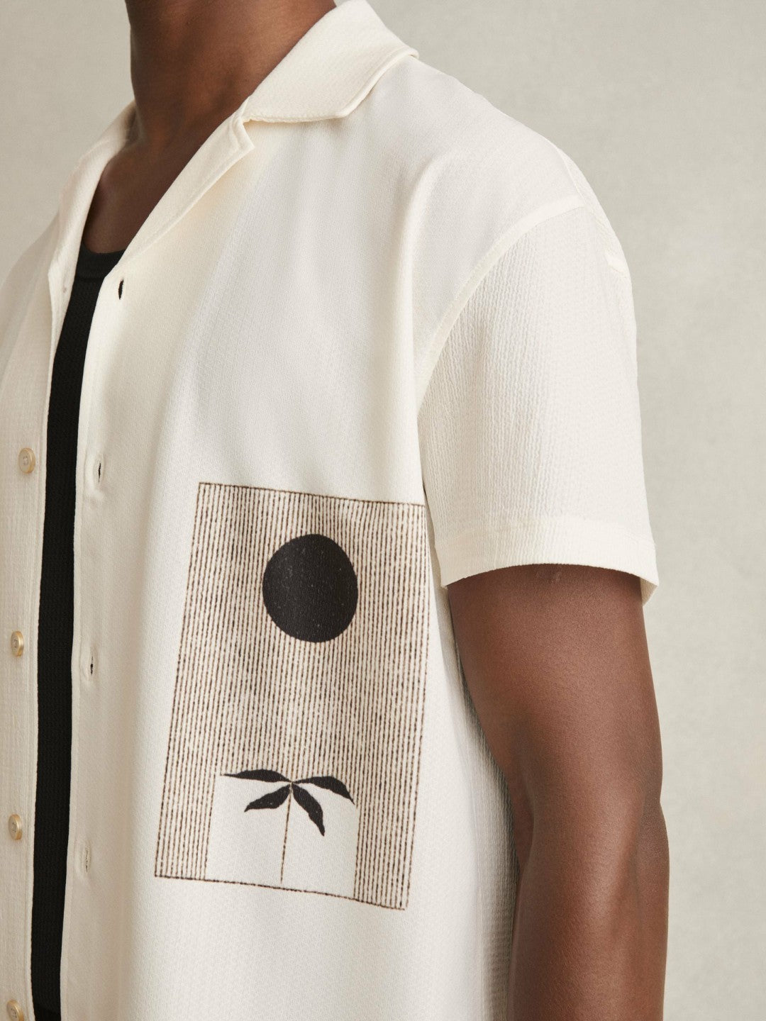 Reiss | Graphic Print Cuban-Collar Shirt in White