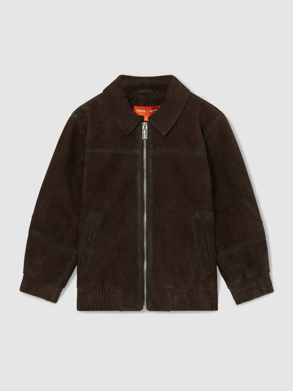 Reiss | 13-14 yrs Unisex Fit McLaren F1 Team Suede Bomber Jacket in Distressed Brown