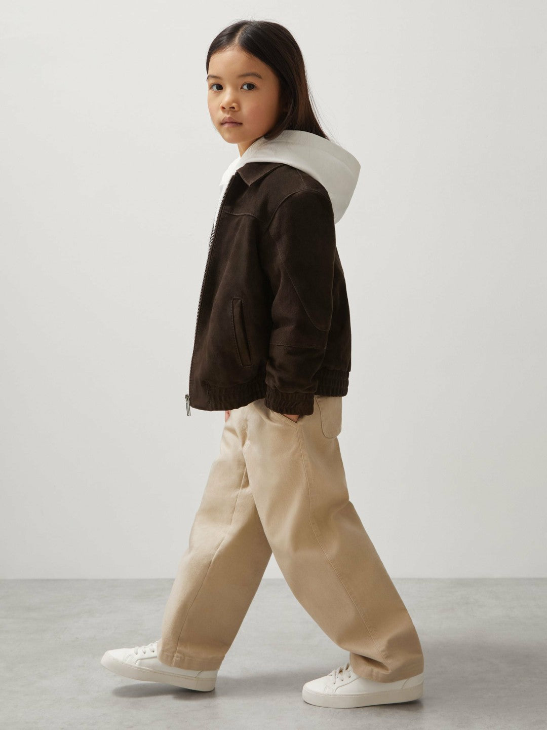 Reiss | 13-14 yrs Unisex Fit McLaren F1 Team Suede Bomber Jacket in Distressed Brown
