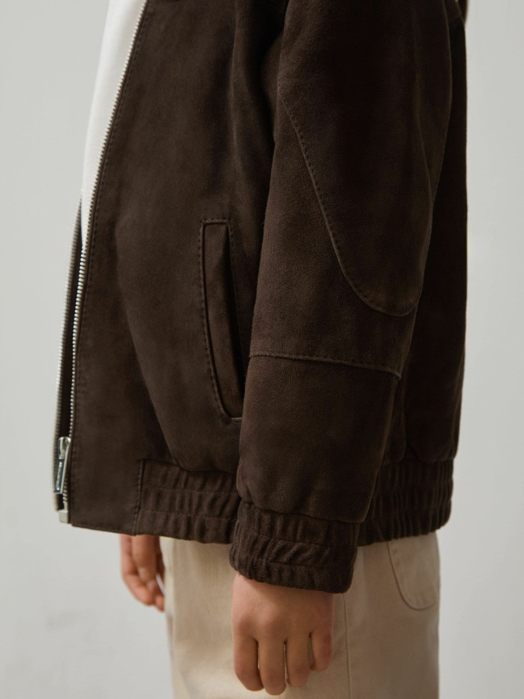 Reiss | 13-14 yrs Unisex Fit McLaren F1 Team Suede Bomber Jacket in Distressed Brown