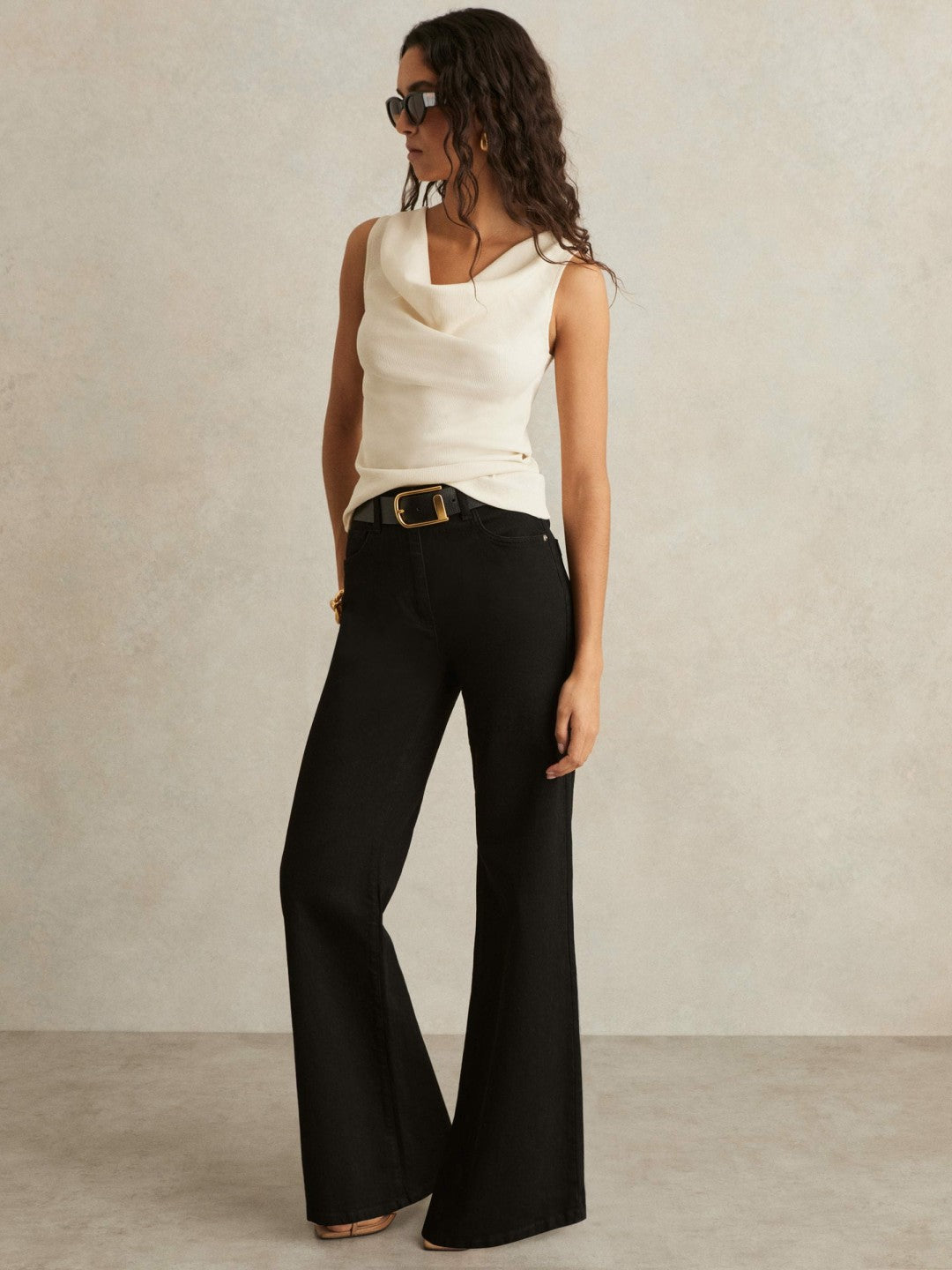 Reiss | Ribbed Cowl-Neck Vest in Ivory