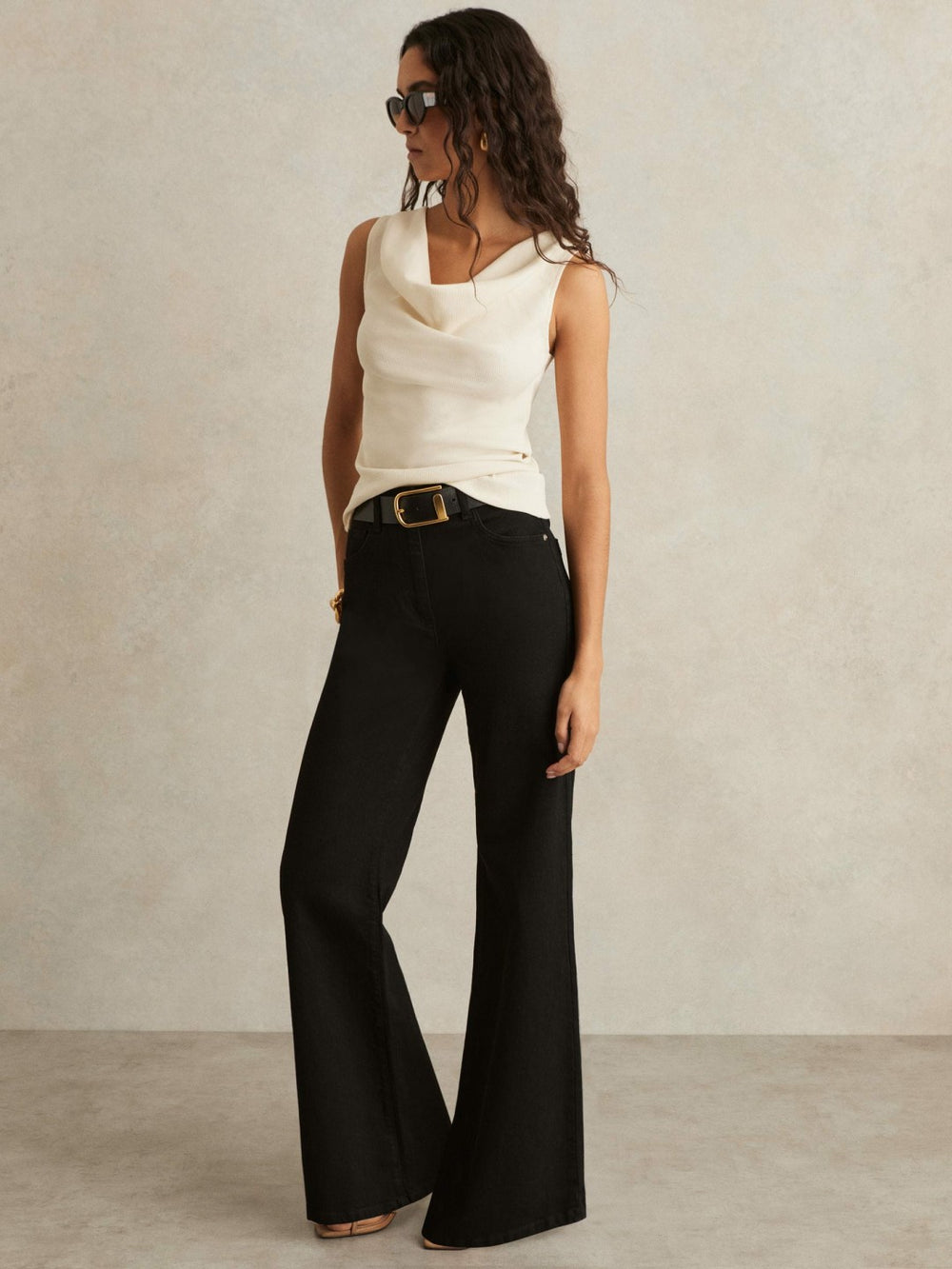 Reiss | Ribbed Cowl-Neck Vest in Ivory