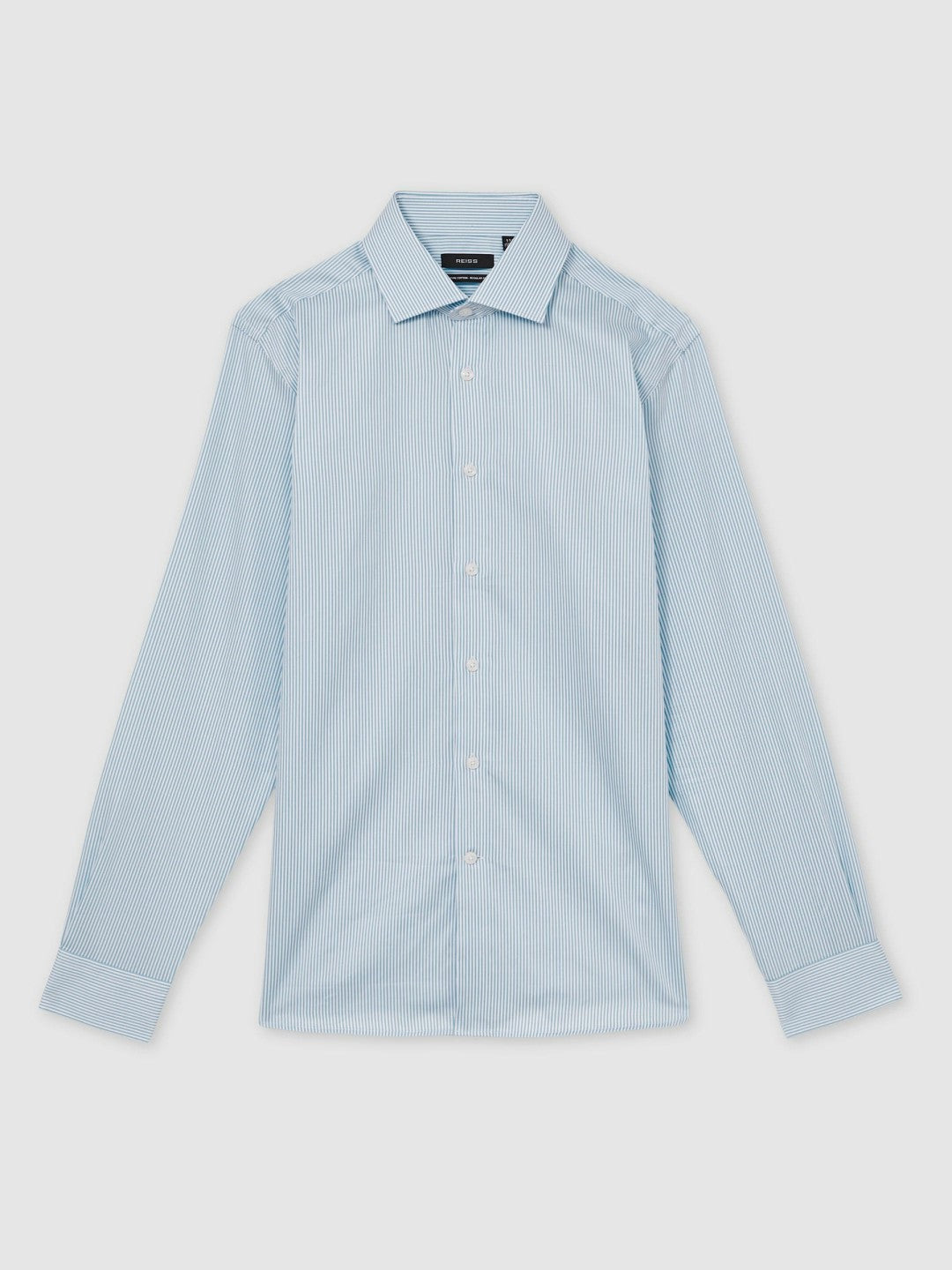 Reiss | Regular Fit Cotton Sateen Shirt in Blue Stripe