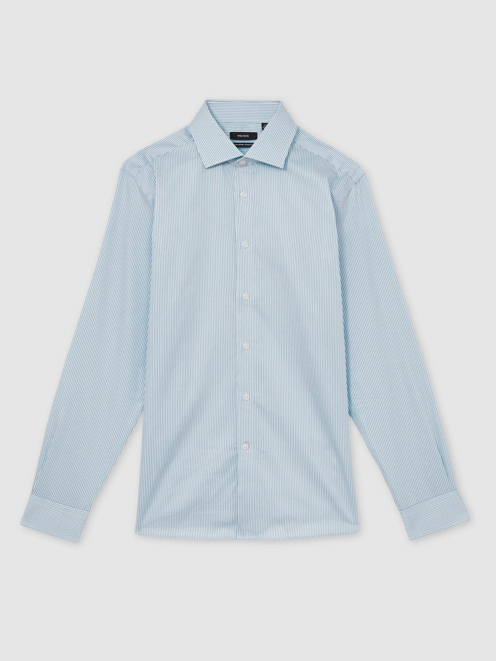 Reiss | Regular Fit Cotton Sateen Shirt in Blue Stripe