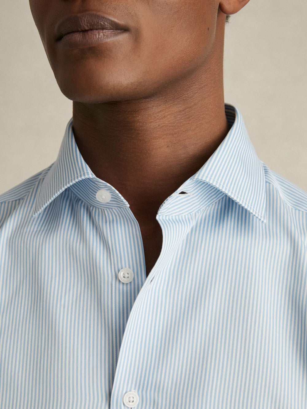Reiss | Regular Fit Cotton Sateen Shirt in Blue Stripe