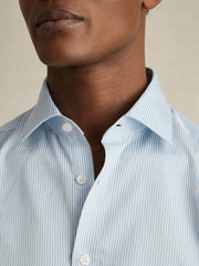 Reiss | Regular Fit Cotton Sateen Shirt in Blue Stripe