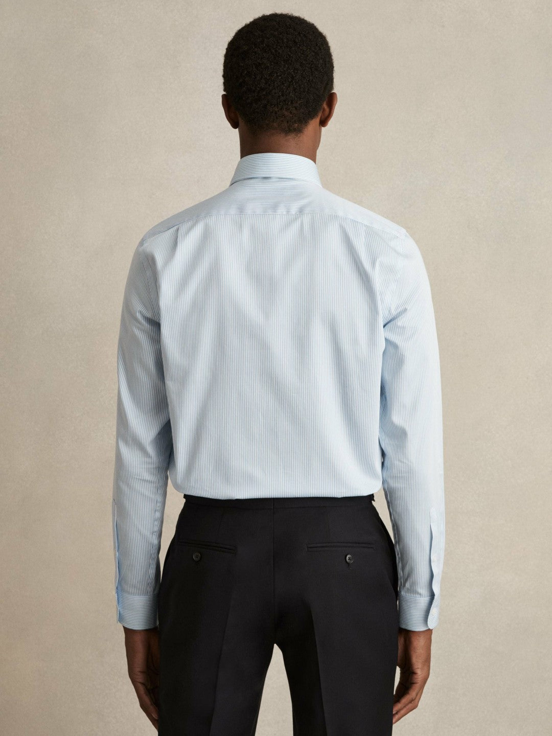 Reiss | Regular Fit Cotton Sateen Shirt in Blue Stripe