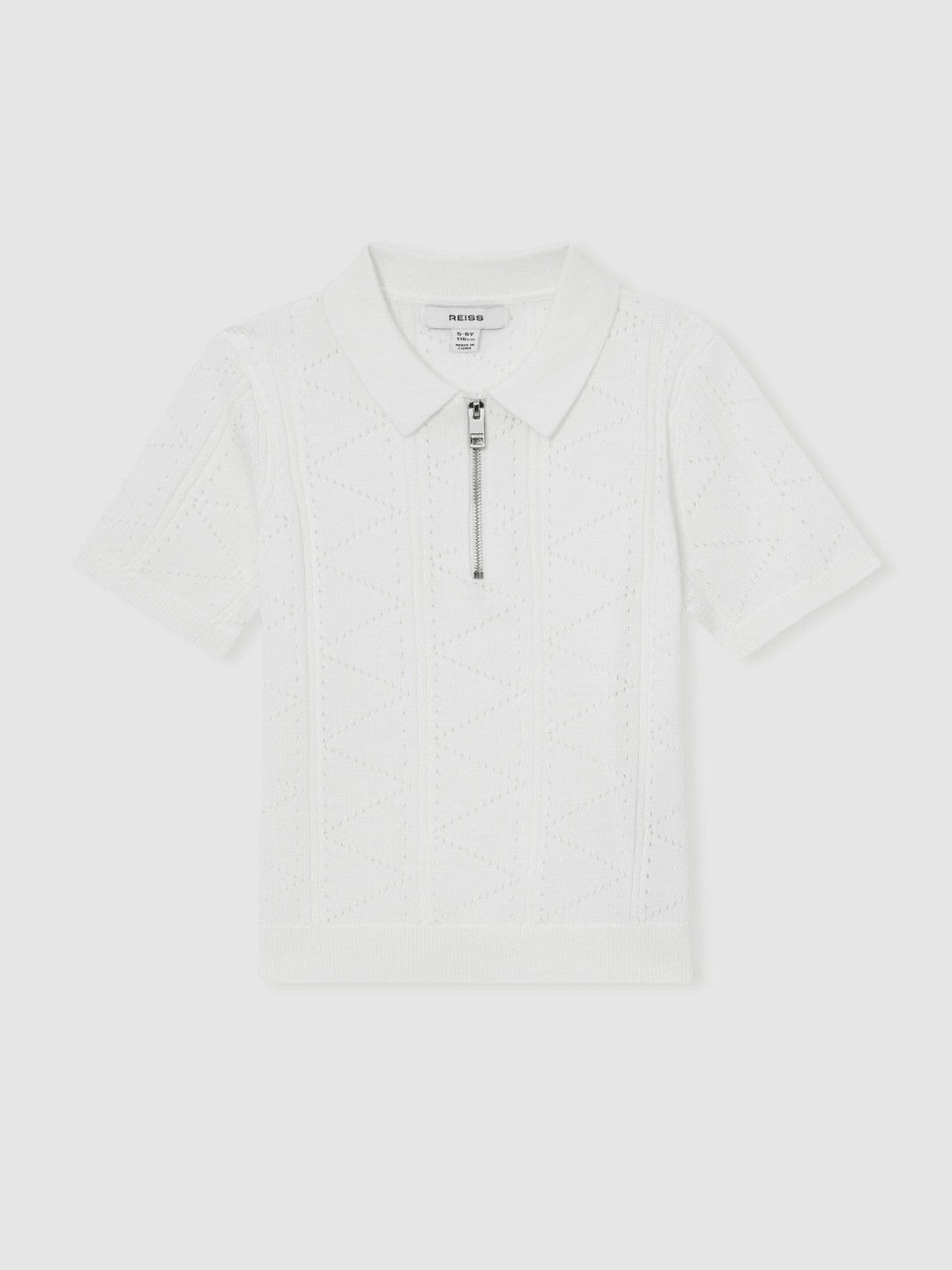 Reiss | 9-13 yrs Half-Zip Pointelle Polo Shirt in Off White