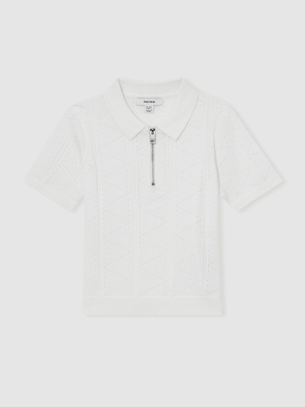 Reiss | 3-9 yrs Half-Zip Pointelle Polo Shirt in Off White