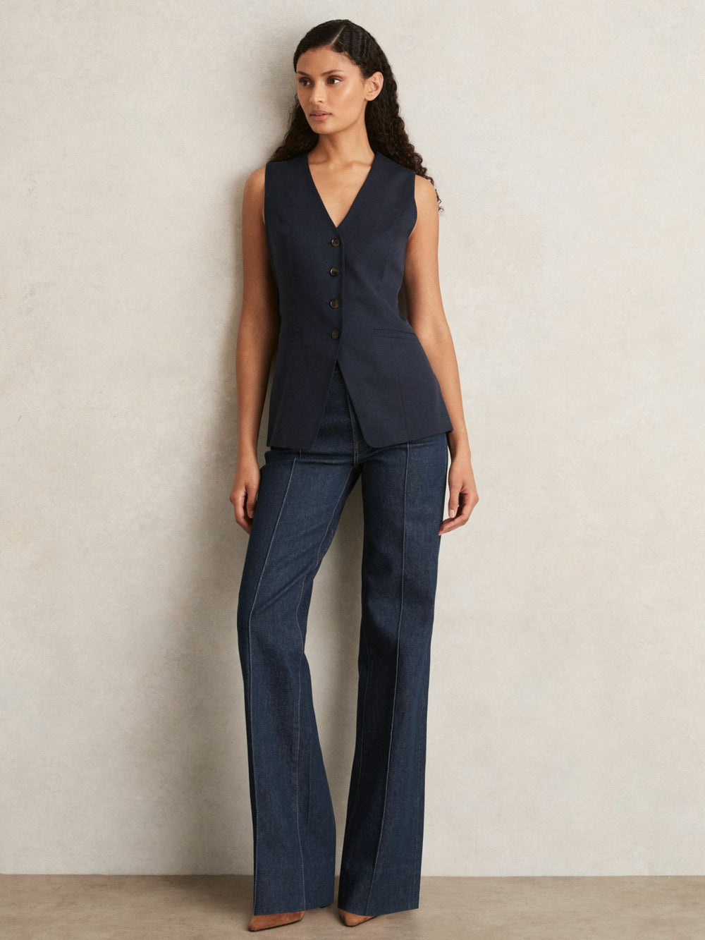 Reiss | Paige Button-Through Vest in Dark Ink Blue