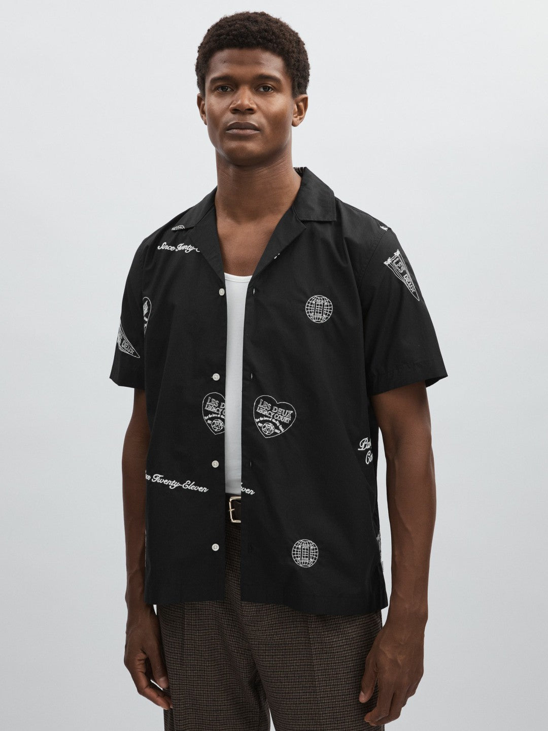 Reiss | Les Deux Cotton Embroidered Shirt in Black Print
