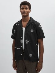 Reiss | Les Deux Cotton Embroidered Shirt in Black Print