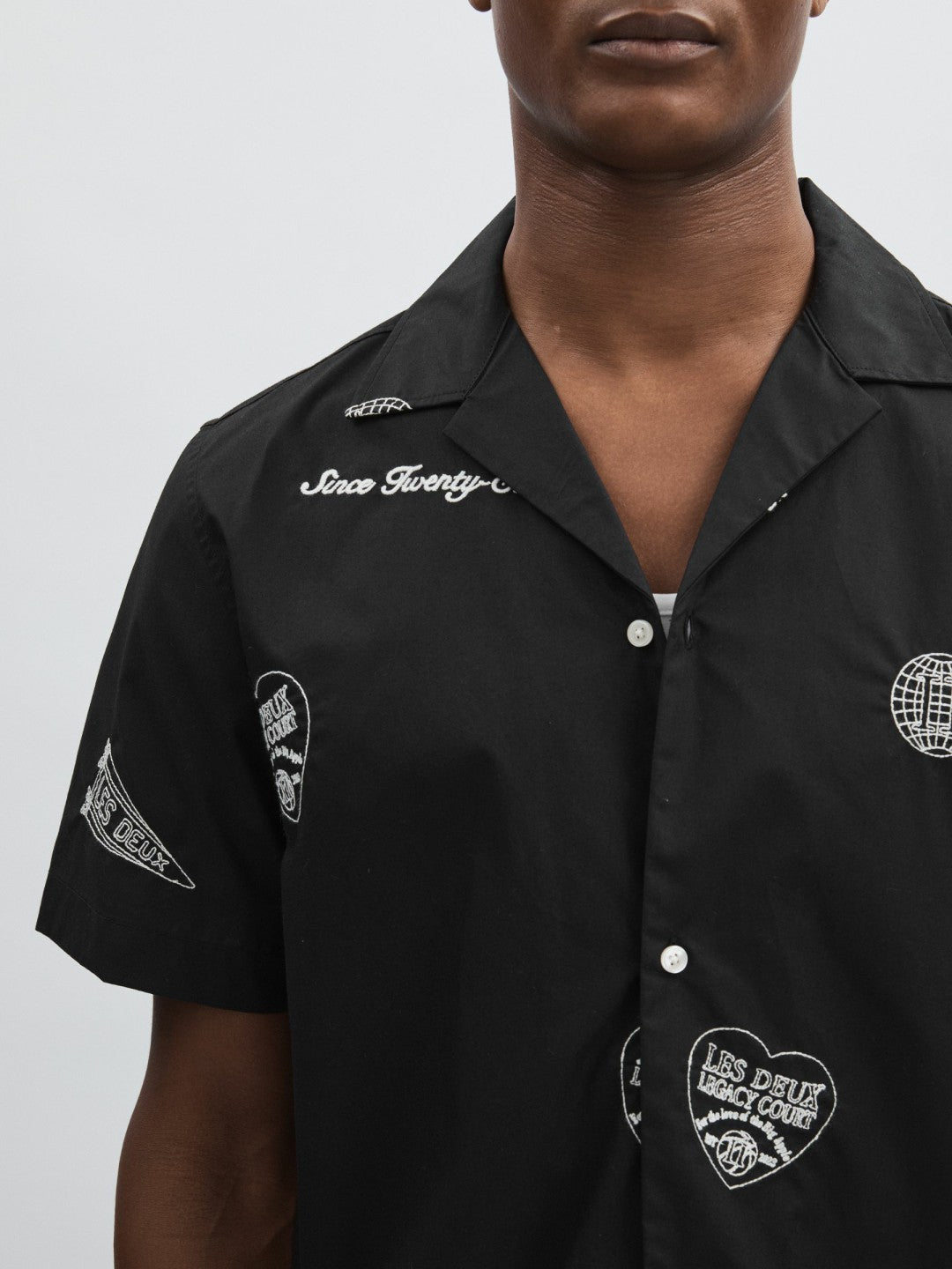 Reiss | Les Deux Cotton Embroidered Shirt in Black Print