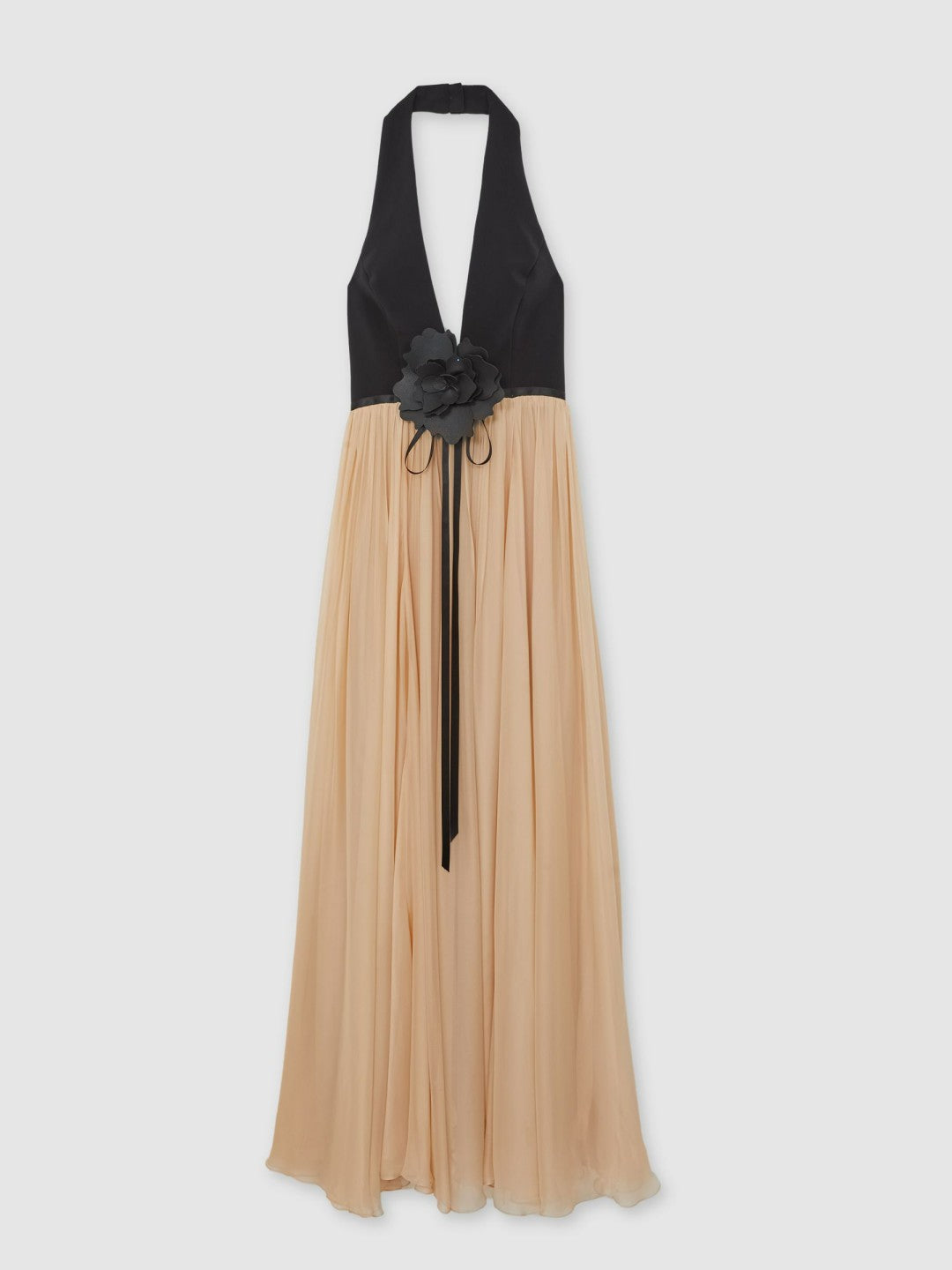 Reiss | Halston Crepe and Chiffon Maxi Dress in Black/Ivory
