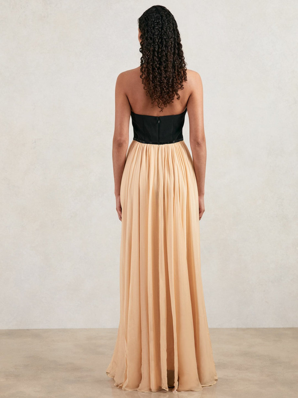 Reiss | Halston Crepe and Chiffon Maxi Dress in Black/Ivory