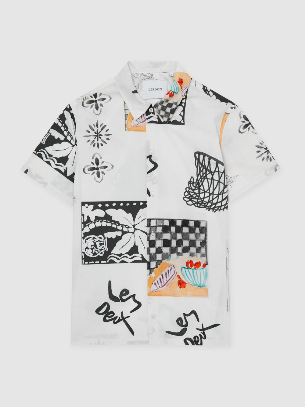 Reiss | Les Deux Cotton Graphic-Print Shirt in Ivory Print