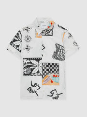 Reiss | Les Deux Cotton Graphic-Print Shirt in Ivory Print