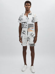 Reiss | Les Deux Cotton Graphic-Print Shirt in Ivory Print