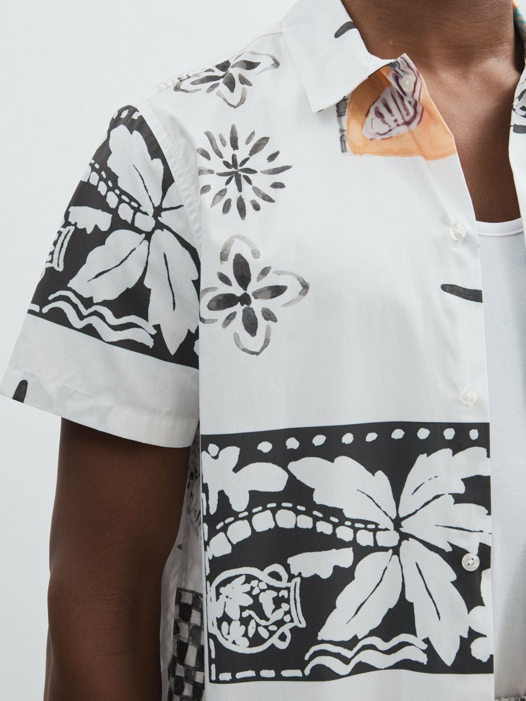 Reiss | Les Deux Cotton Graphic-Print Shirt in Ivory Print