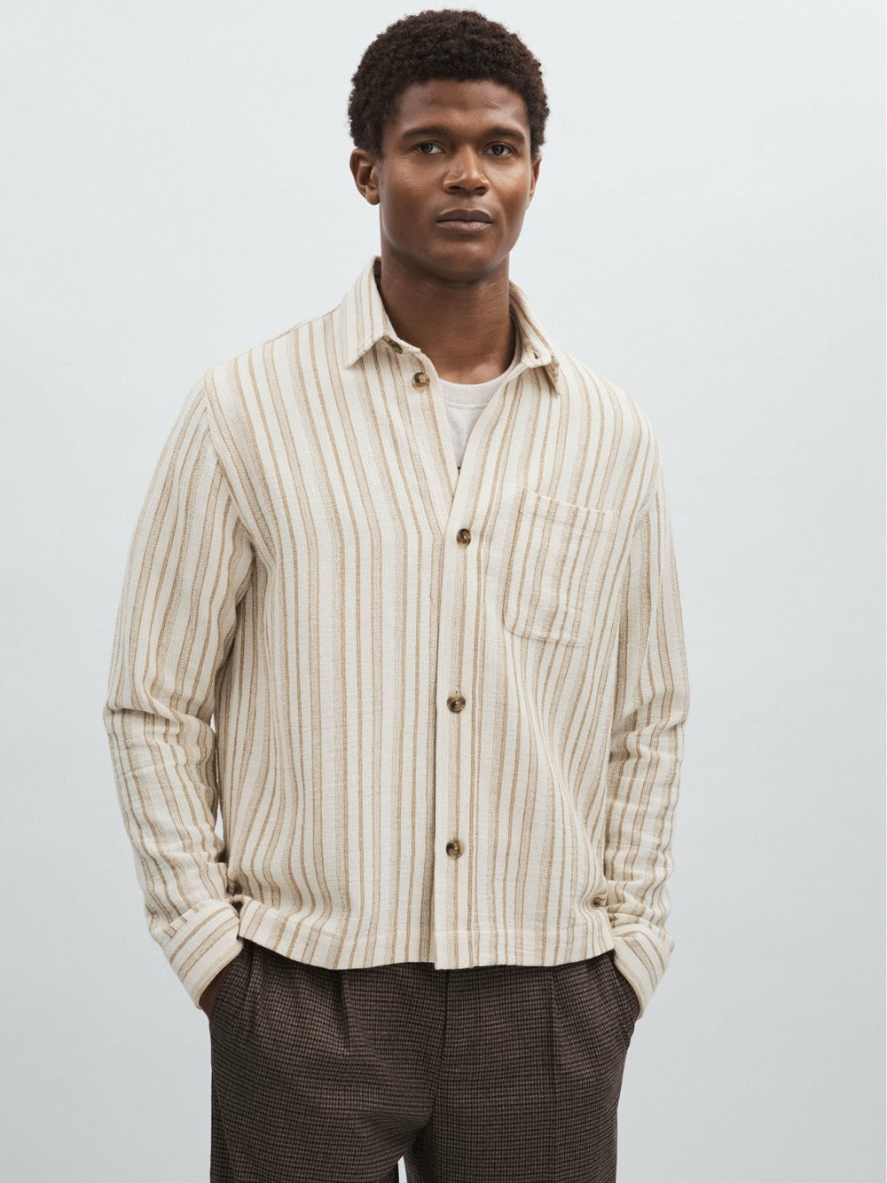 Reiss | Les Deux Cotton-Blend Stripe Overshirt in Ivory