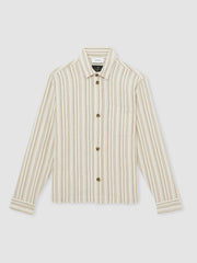 Reiss | Les Deux Cotton-Blend Stripe Overshirt in Ivory