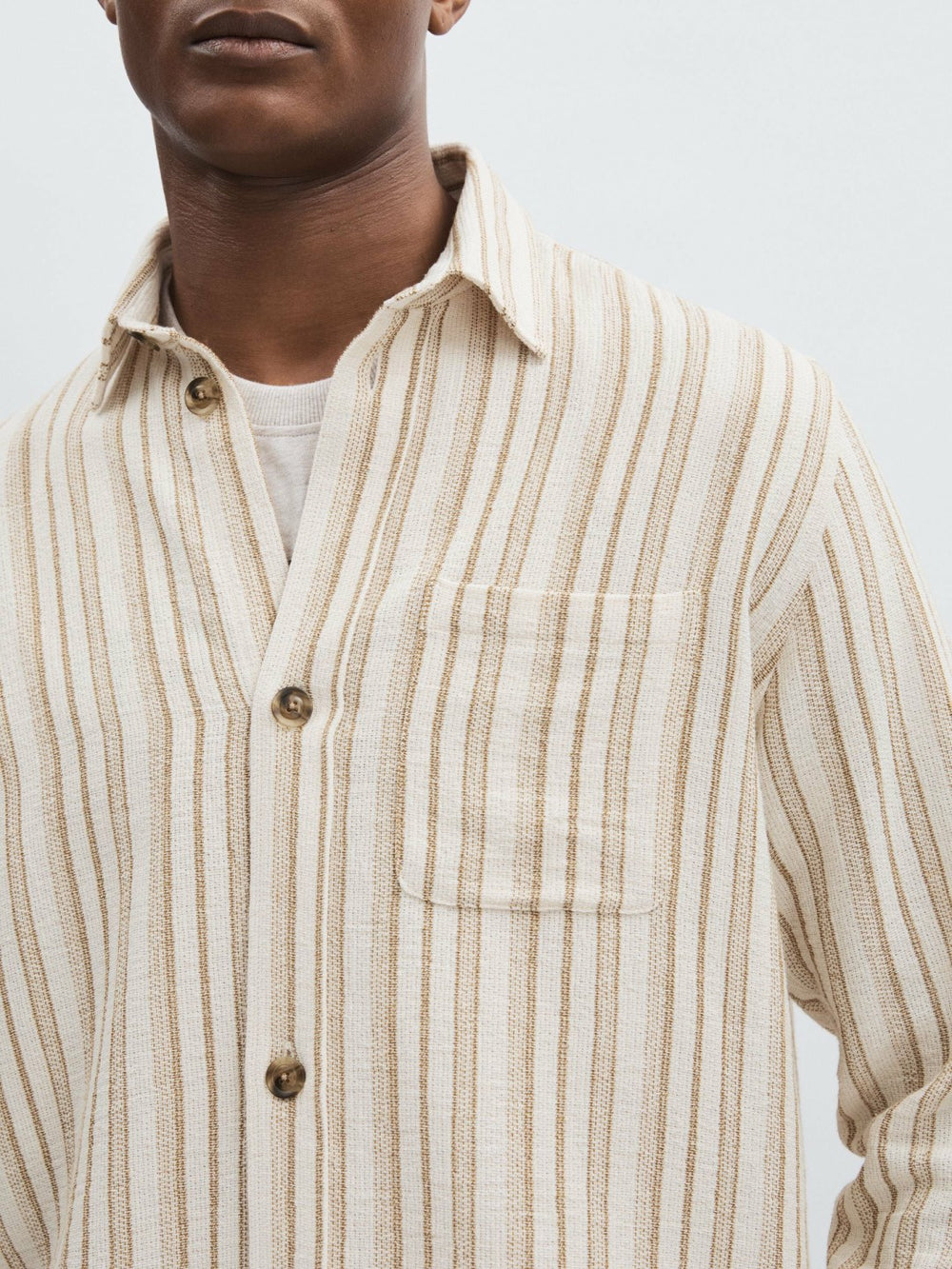 Reiss | Les Deux Cotton-Blend Stripe Overshirt in Ivory