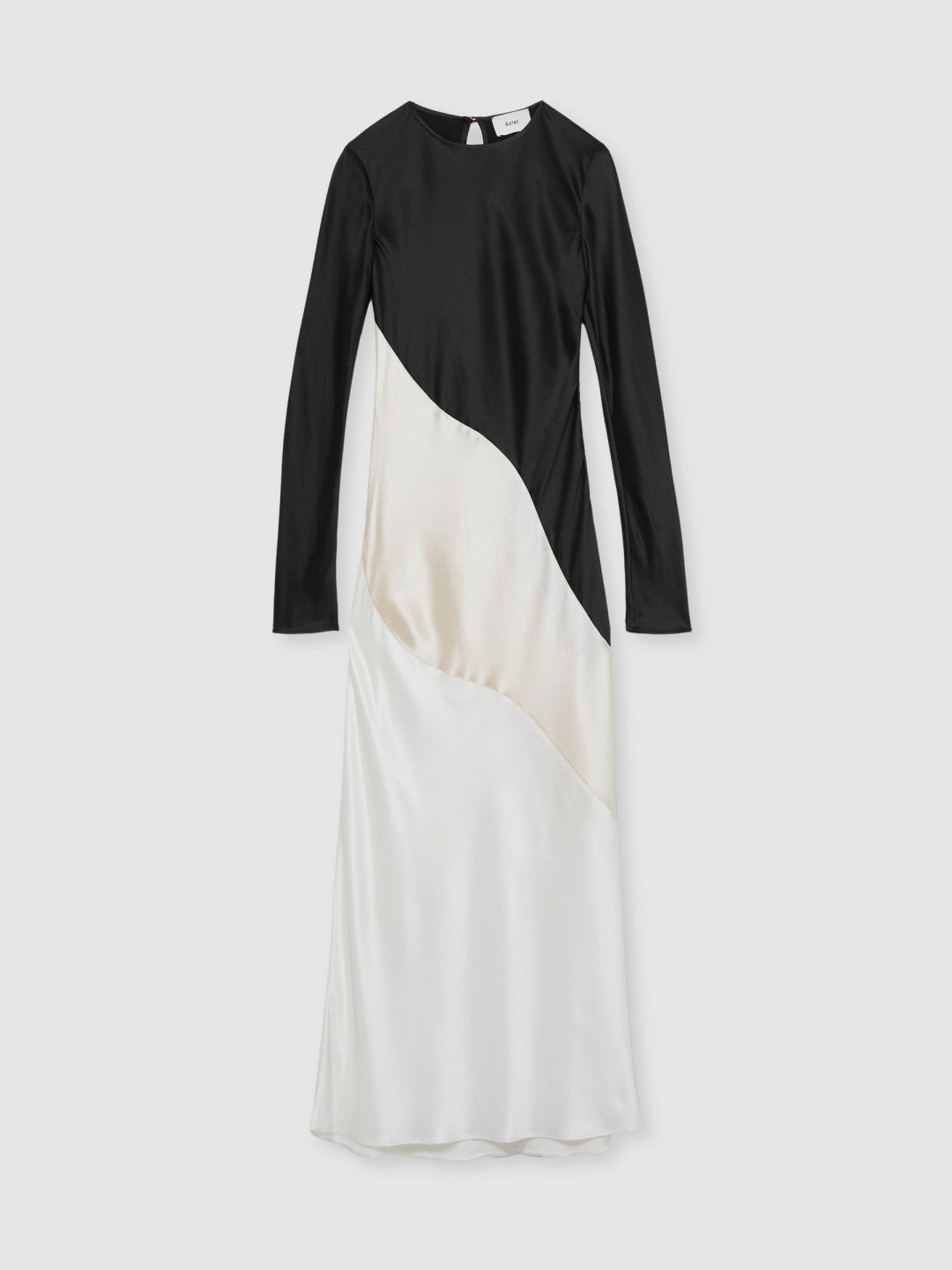 Reiss | Acler Satin Colour Block Midi Dress in Ivory/Black