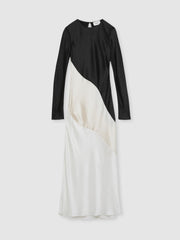 Reiss | Acler Satin Colour Block Midi Dress in Ivory/Black