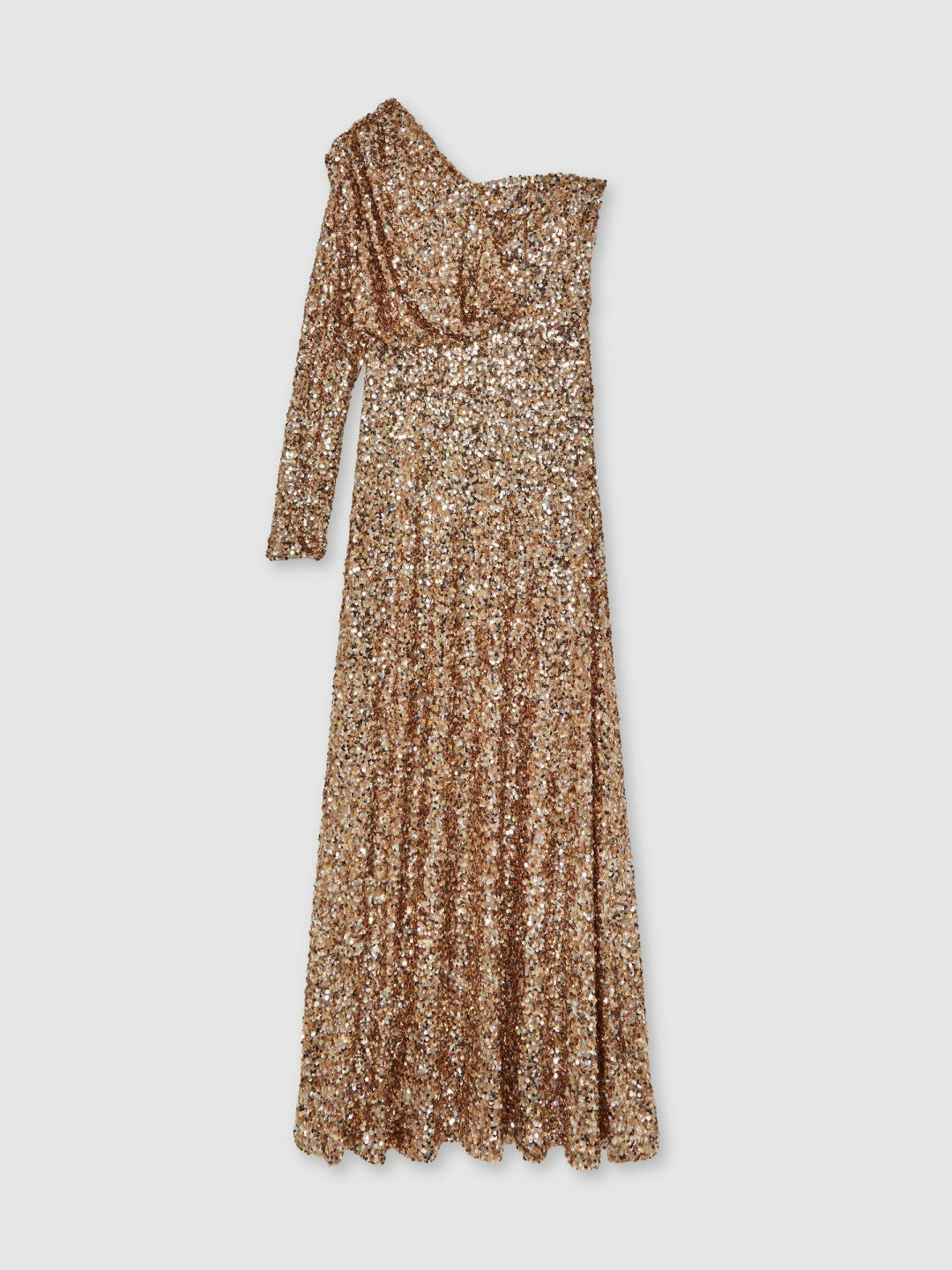 Reiss | Halston Sequin One Shoulder Maxi Dress in Gold