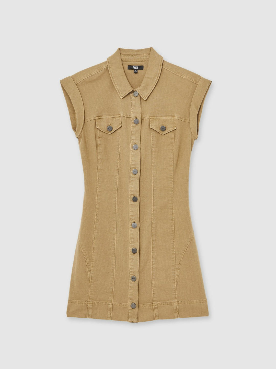 Reiss | Paige Fern Beige Denim Button Through Mini Dress in Fern Beige