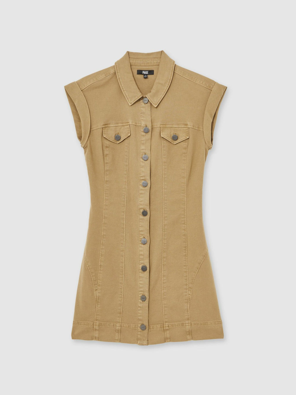 Reiss | Paige Fern Beige Denim Button Through Mini Dress in Fern Beige
