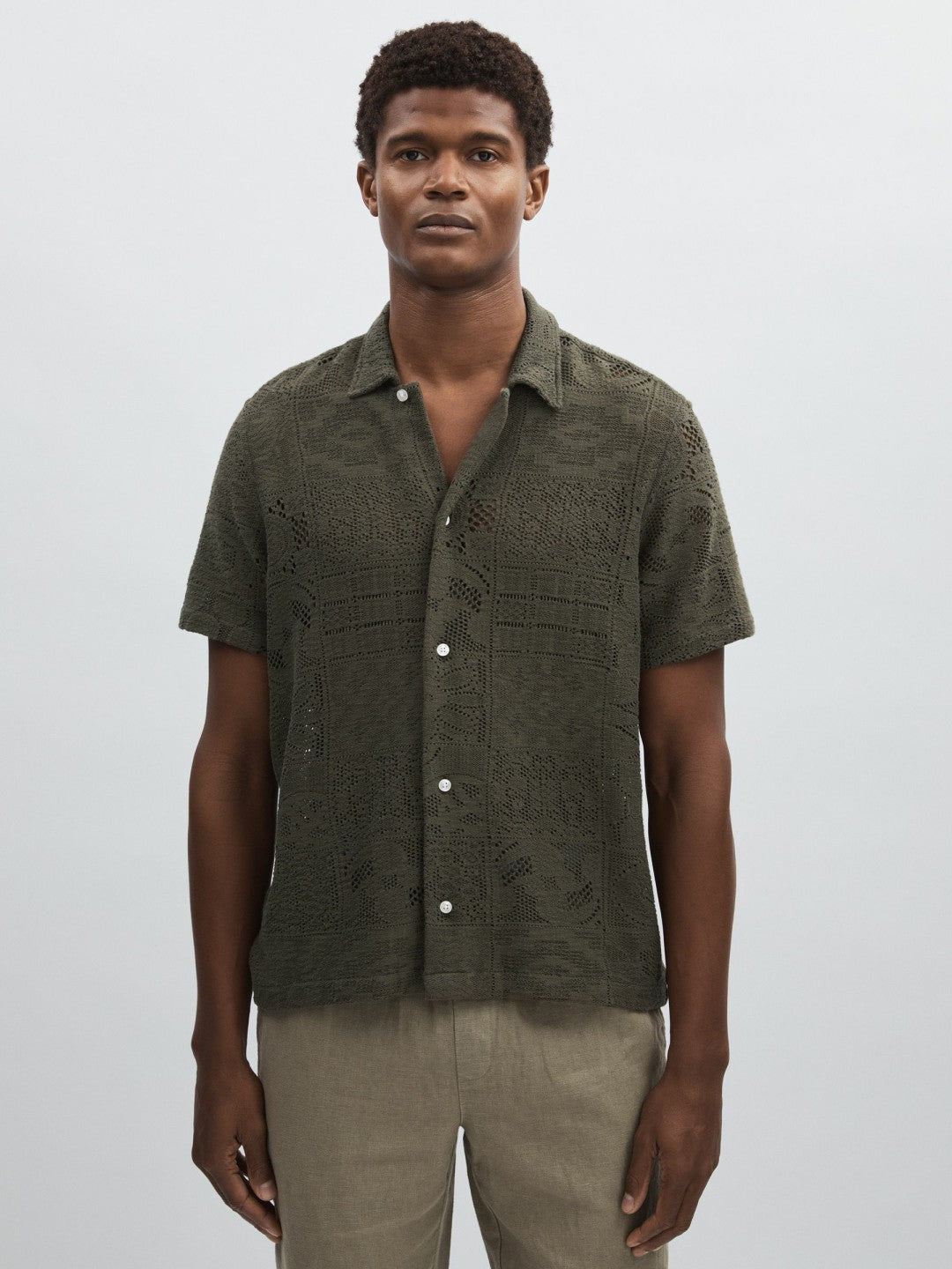 Reiss | Les Deux Blend Lace Shirt in Olive Green