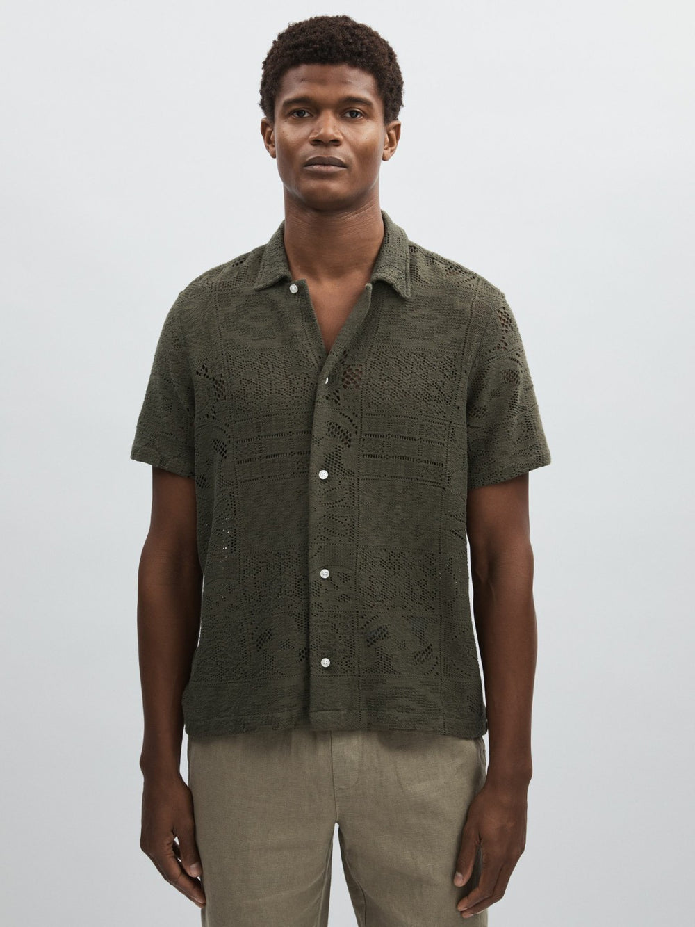 Reiss | Les Deux Blend Lace Shirt in Olive Green