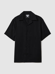 Reiss | Linen Cuban-Collar Shirt in Black