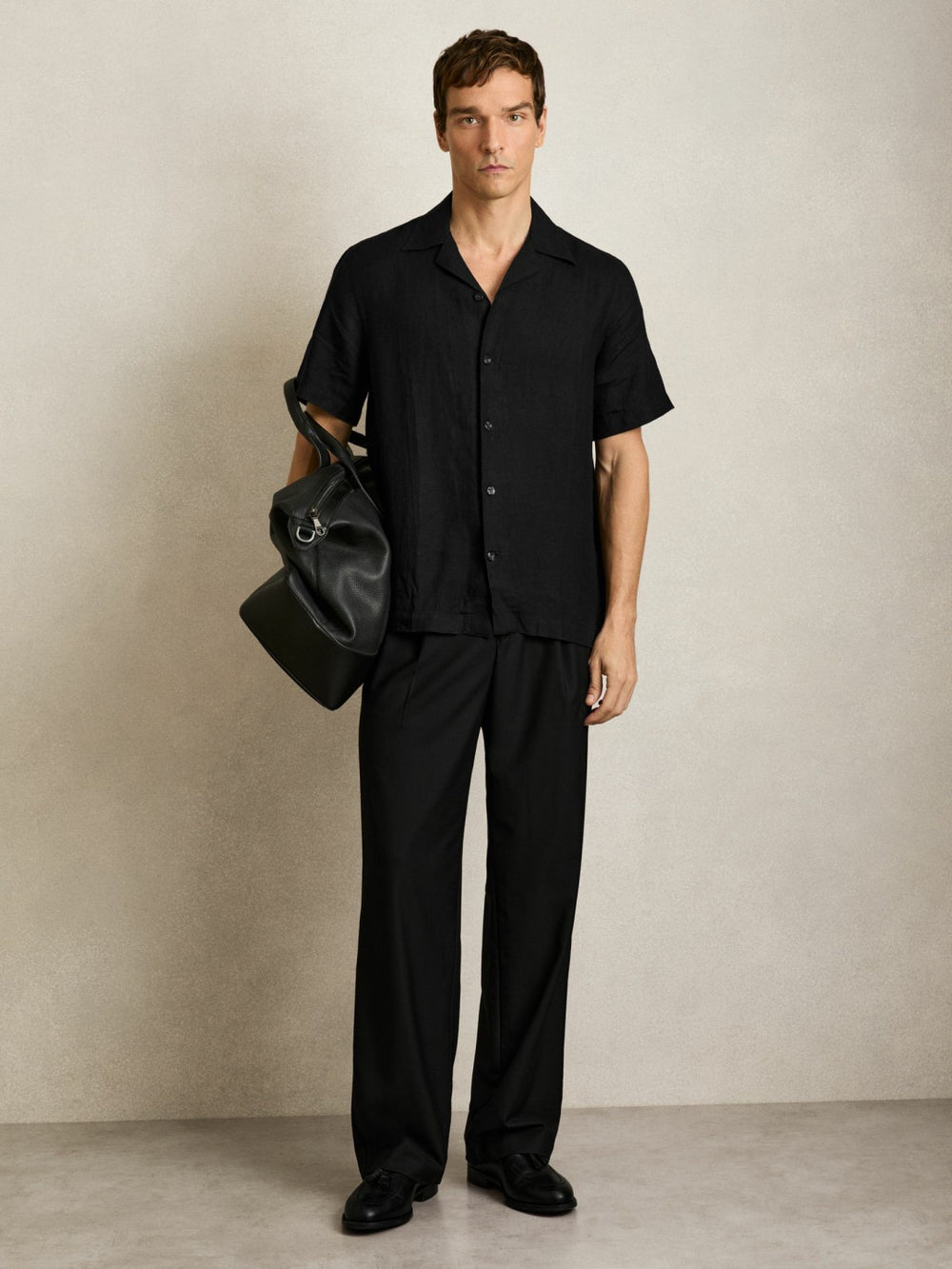 Reiss | Linen Cuban-Collar Shirt in Black