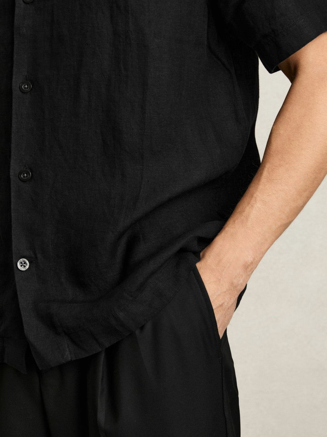 Reiss | Linen Cuban-Collar Shirt in Black