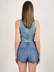 Reiss | Studded Denim Vest in Indigo Blue