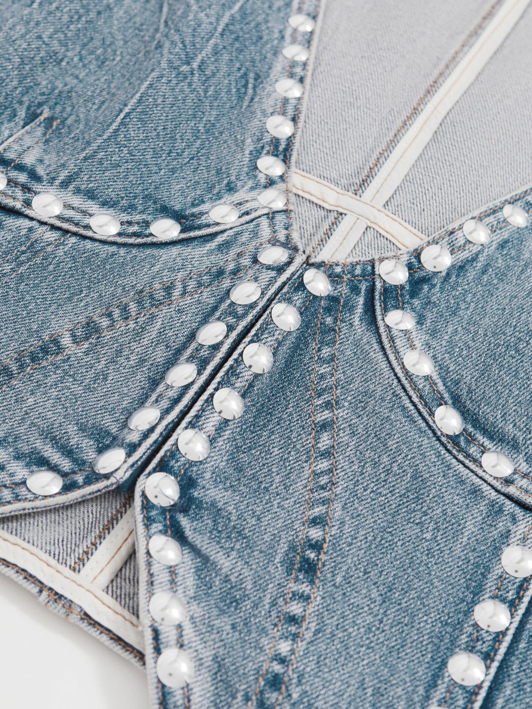 Reiss | Studded Denim Vest in Indigo Blue