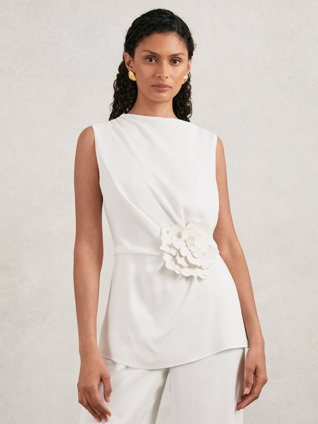 Reiss | Halston Crepe Wide Leg Jumpsuit in Ivory