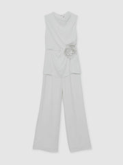 Reiss | Halston Crepe Wide Leg Jumpsuit in Ivory