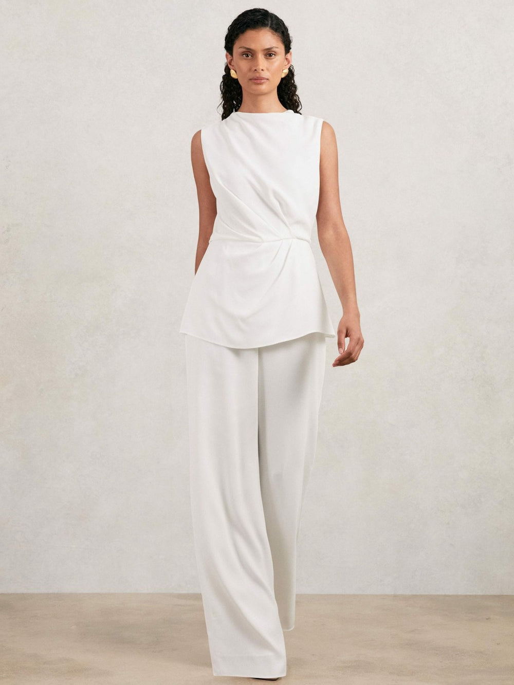 Reiss | Halston Crepe Wide Leg Jumpsuit in Ivory