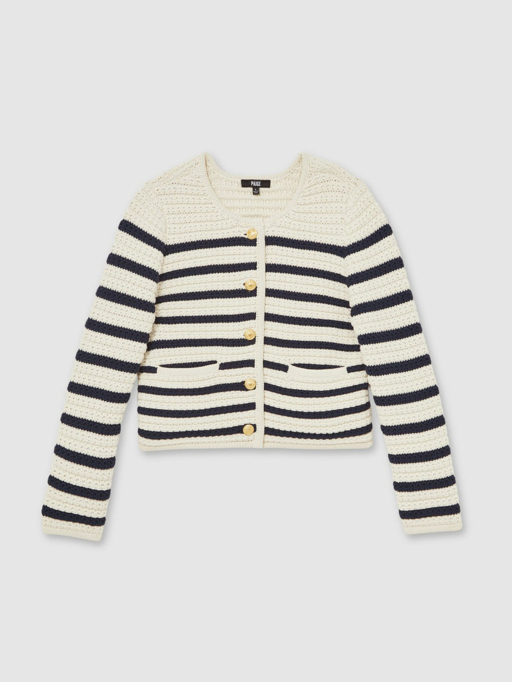 Reiss | Paige Ivory Textured Knit Stripe Cardigan in Ivory