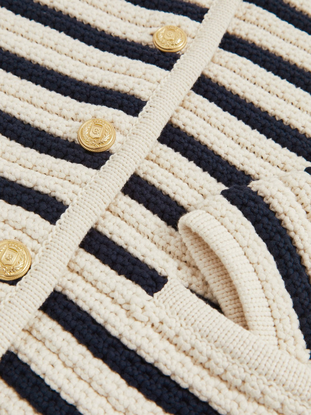 Reiss | Paige Ivory Textured Knit Stripe Cardigan in Ivory