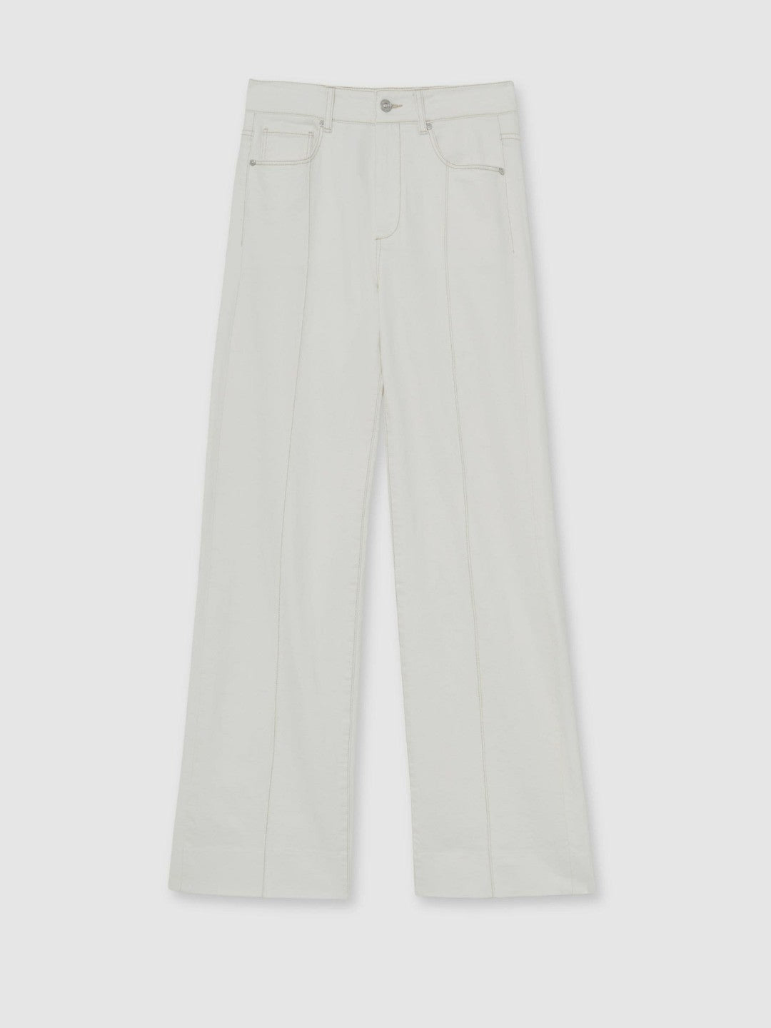Reiss | Paige Ecru Wide Leg Pintuck Jeans in Ecru