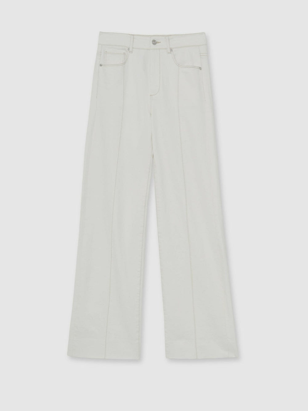 Reiss | Paige Ecru Wide Leg Pintuck Jeans in Ecru
