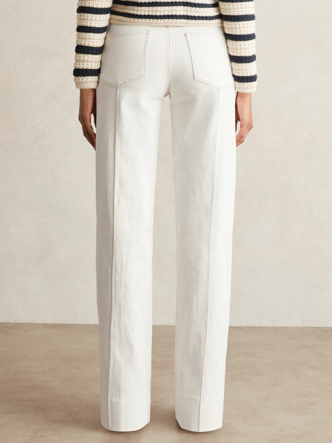 Reiss | Paige Ecru Wide Leg Pintuck Jeans in Ecru