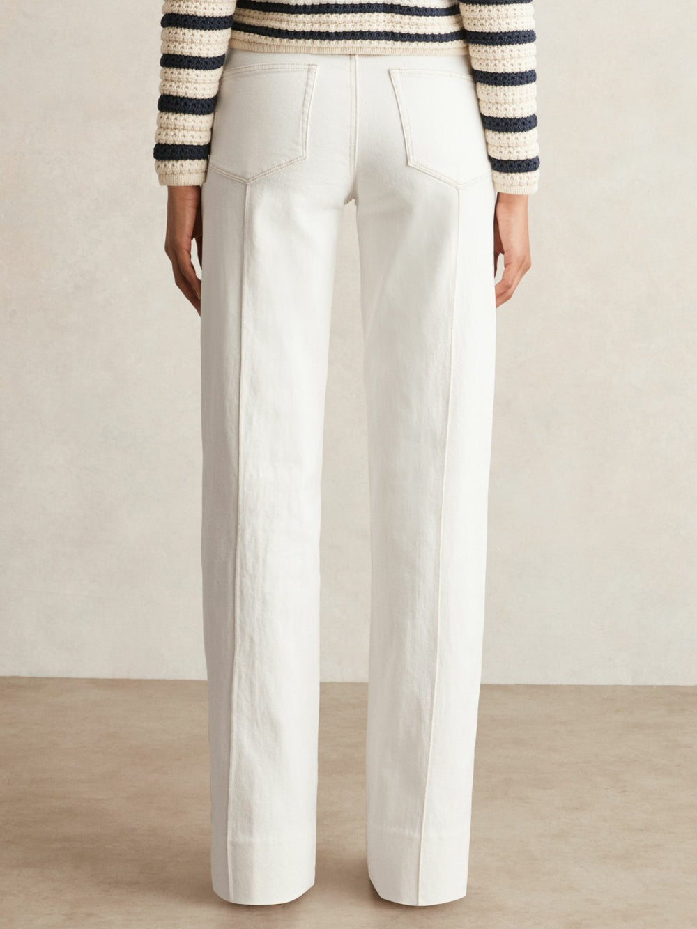 Reiss | Paige Ecru Wide Leg Pintuck Jeans in Ecru