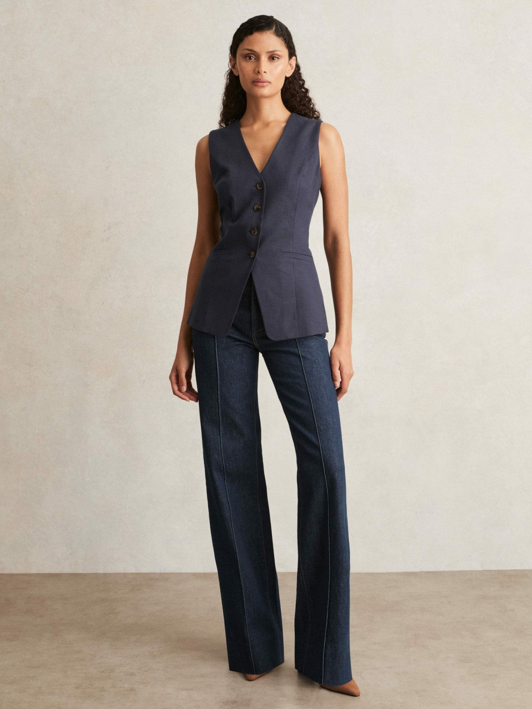 Reiss | Paige Wide Leg Pintuck Jeans in Anais Blue