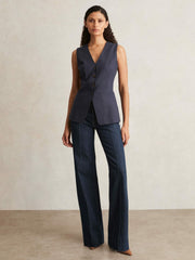 Reiss | Paige Wide Leg Pintuck Jeans in Anais Blue